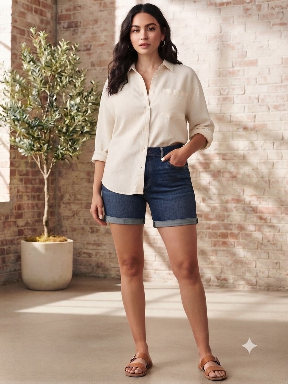 Lucky Brand Dark Blue Denim Roll-Cuff Jean Shorts